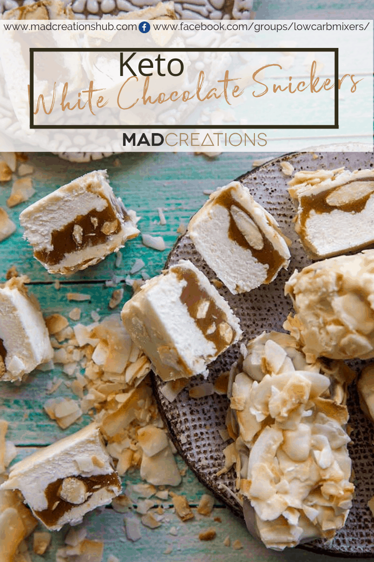 Mad Creations Keto White Chocolate Snickers Bar Pinterest Banner