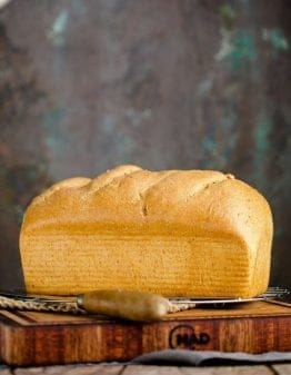 loaf of bread on browny blue background