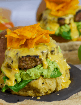 Keto Mexican Beef Burger on a black plate