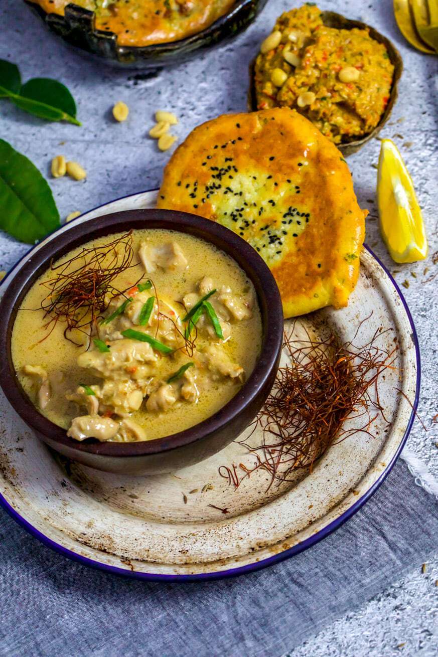 panang chicken curry with keto naan