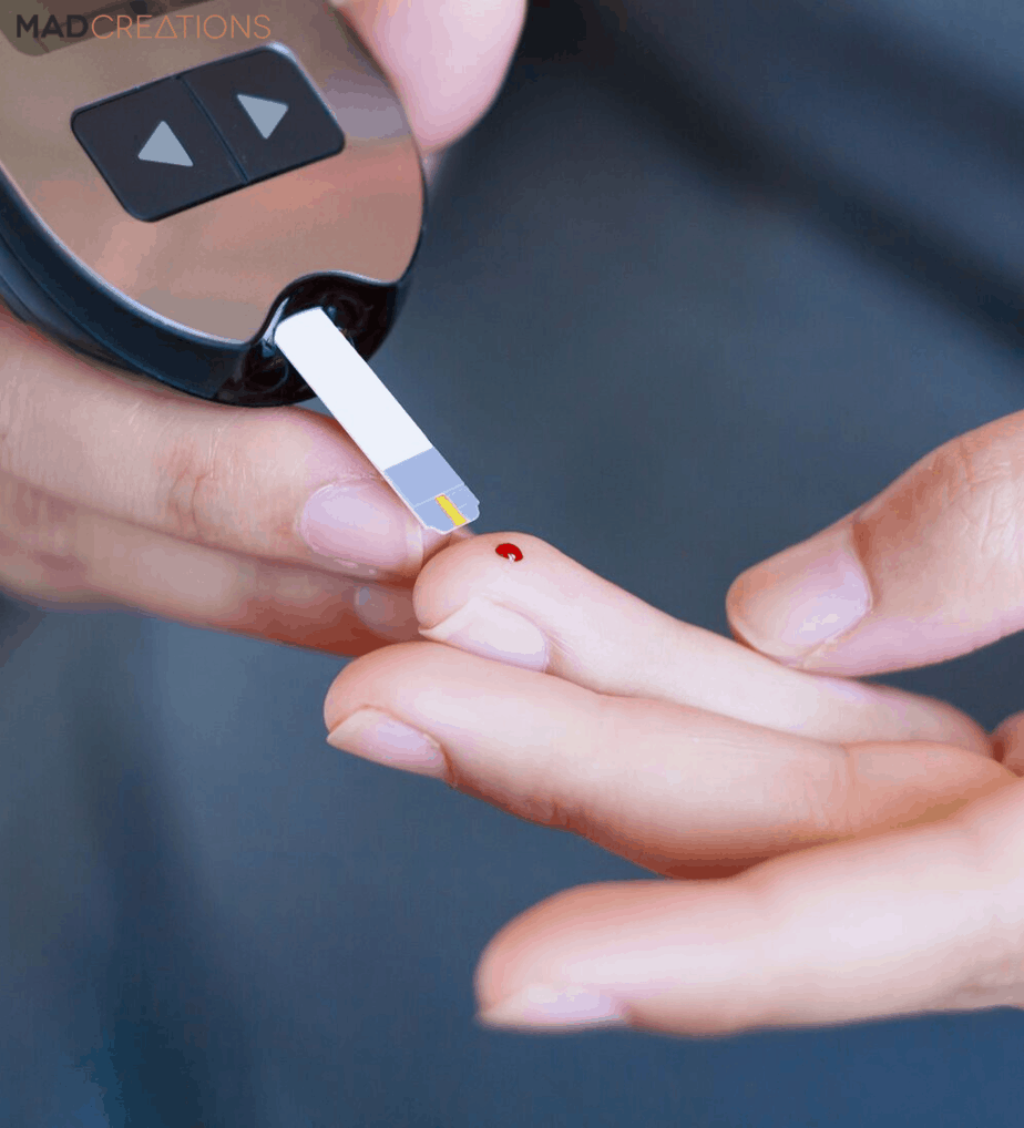 Testing blood ketones pricked finger with blood