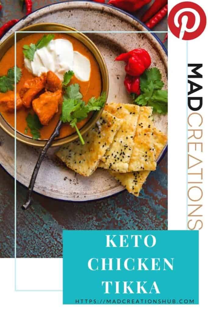 Keto Chicken Tikka with naan on white plate