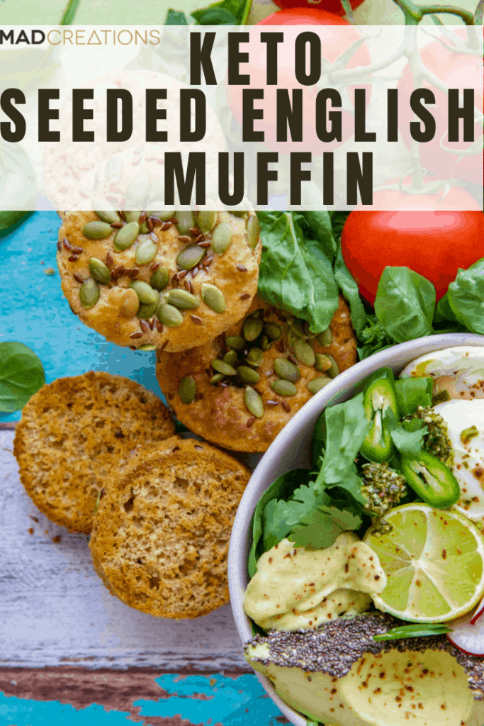 muffins and vegetables on blue wood backdrop