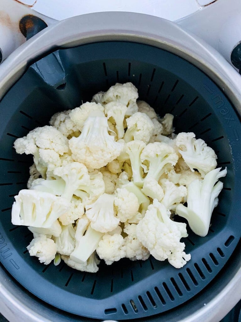 Cauliflower florets in a thermomix steaming basket