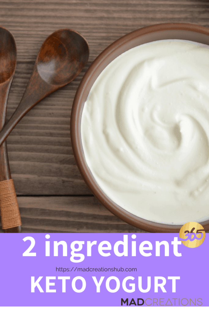 2 ingredient keto yogurt in a wood bowl with a spoon