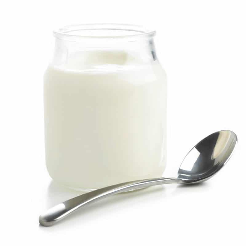 2 ingredient yoghurt in a glass jar with a spoon