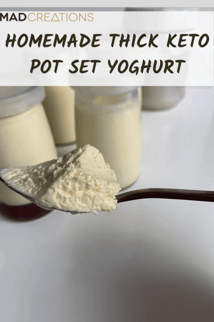 homemade thick keto yogurt on a spoon
