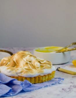 lemon meringue pie on marble countertop