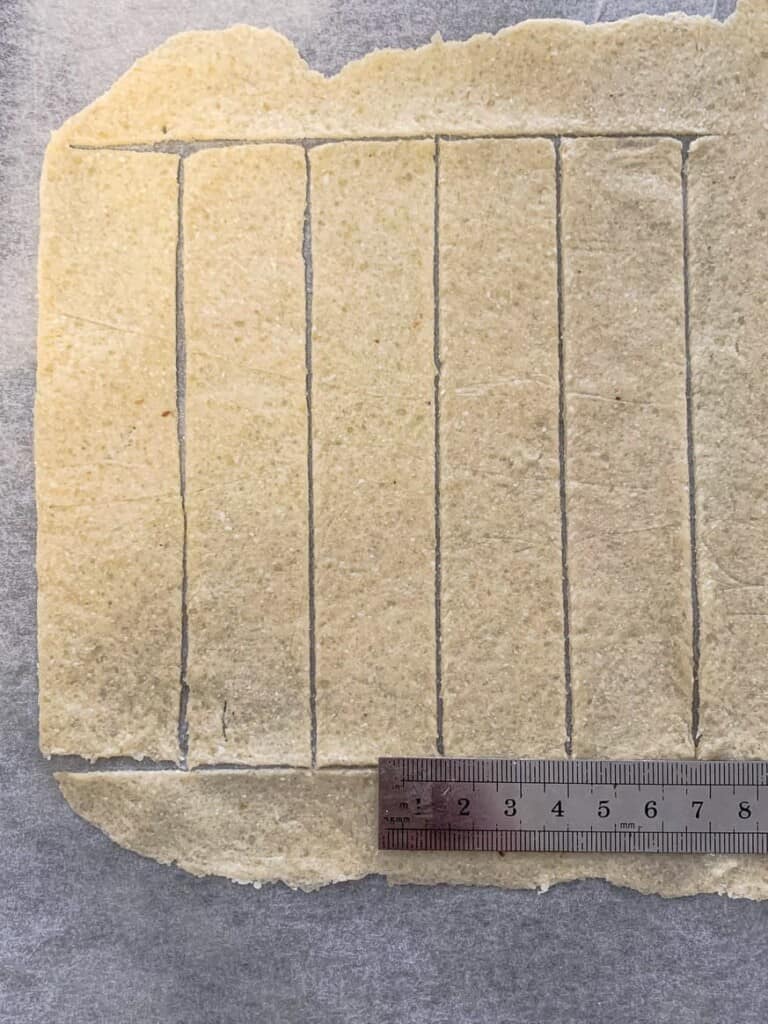 pastry dough cut into small rectangles