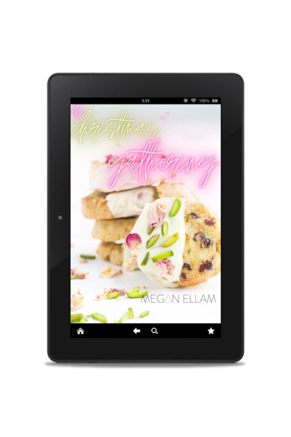 A Christmas Gathering e3Book by Megan Ellam cover on a black tablet.
