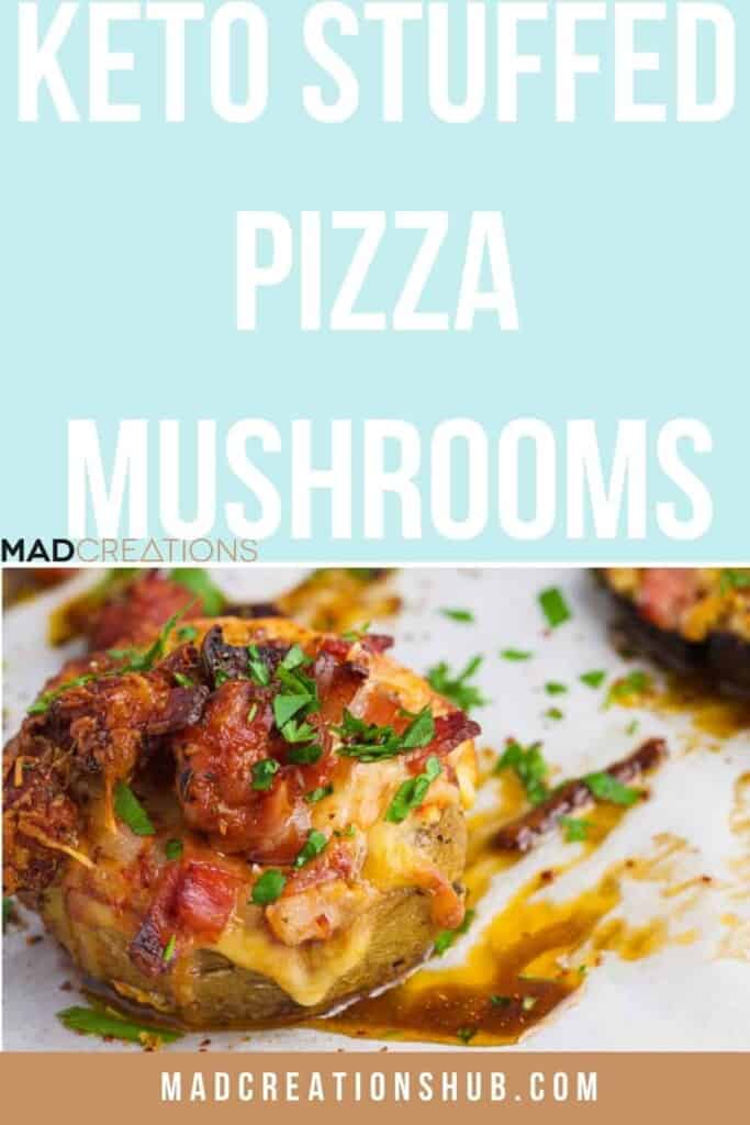 Pizza Stuffed Mushrooms on a pinterest banner