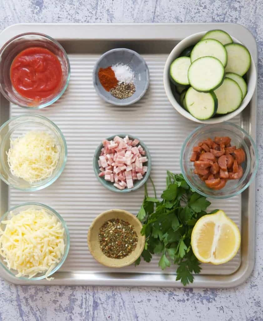 bowls of ingredients on a baking tray