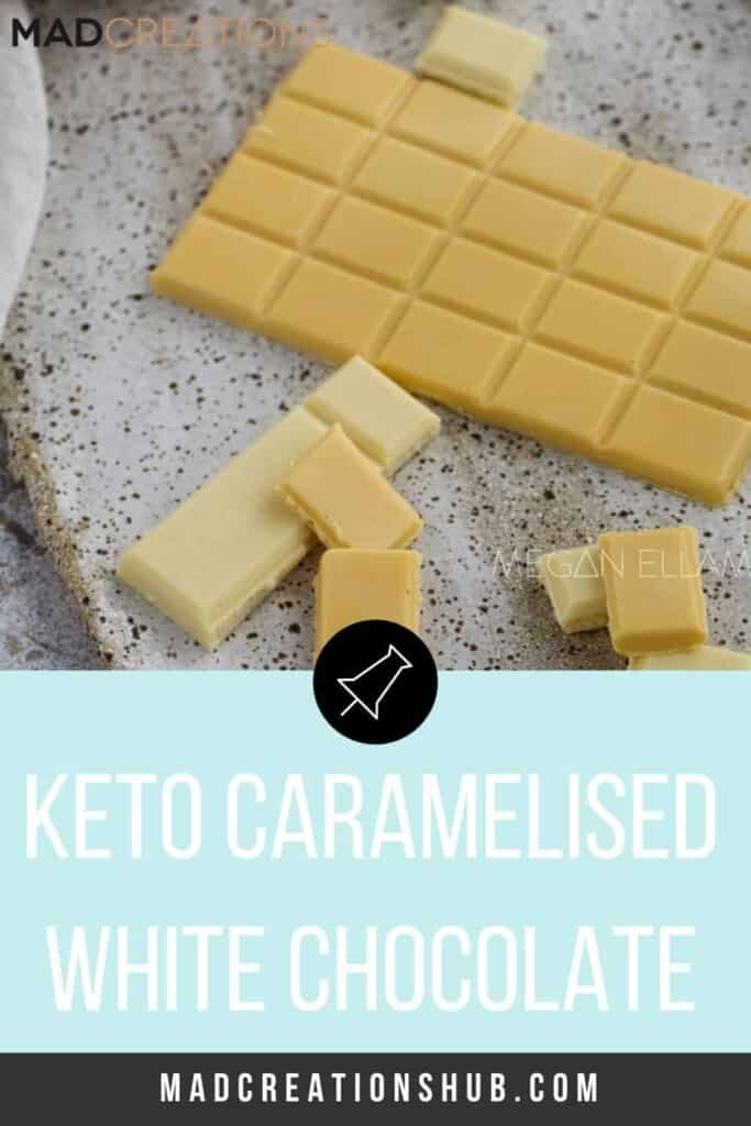 Keto Caramelized White Chocolate on a speckled plate