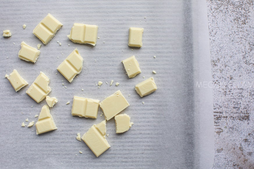 white chocolate on a baking tray