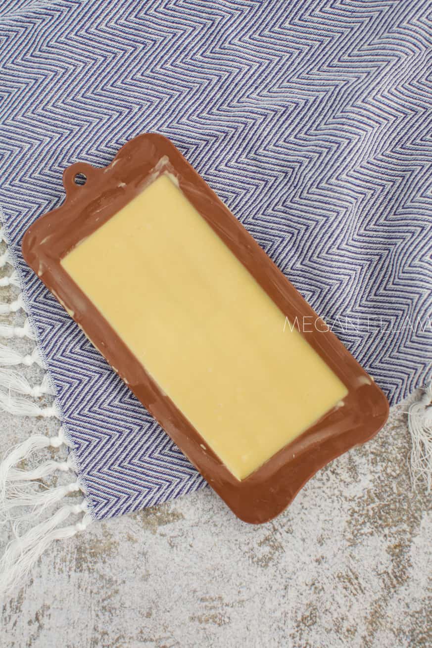 keto caramelised white chocolate in a silicone mould