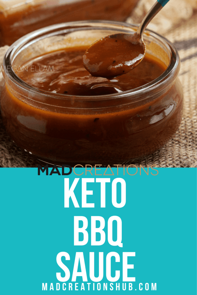 Keto BBQ Sauce in a glass bowl with a spoon above it