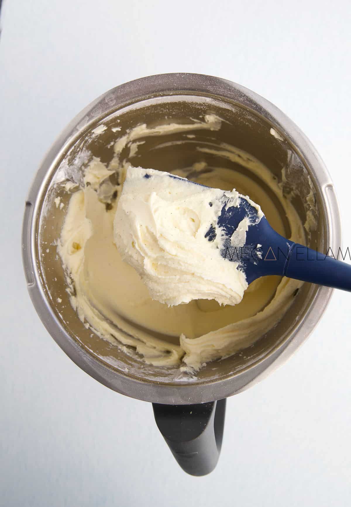Frosting whipped in a mixer.