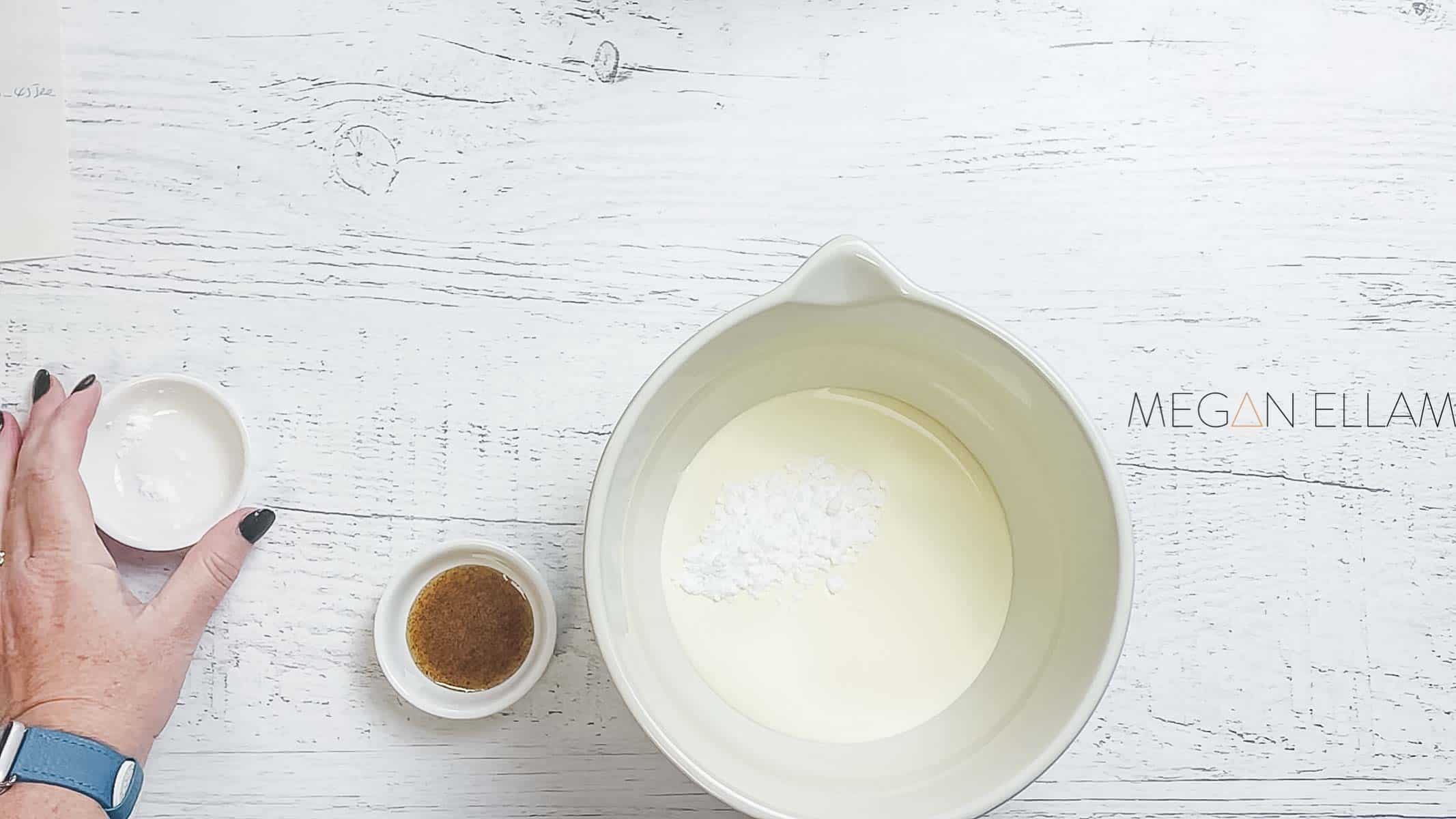 Cream and sweetener in a cream bowl.