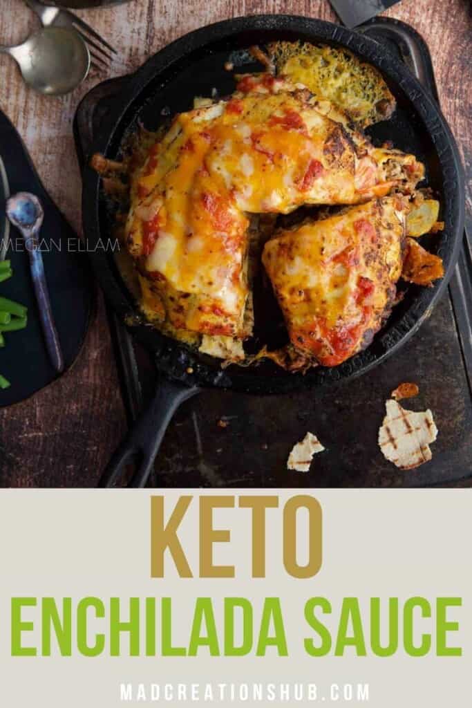 Keto Enchilada Sauce Pinterest banner with a tostada stack on it.