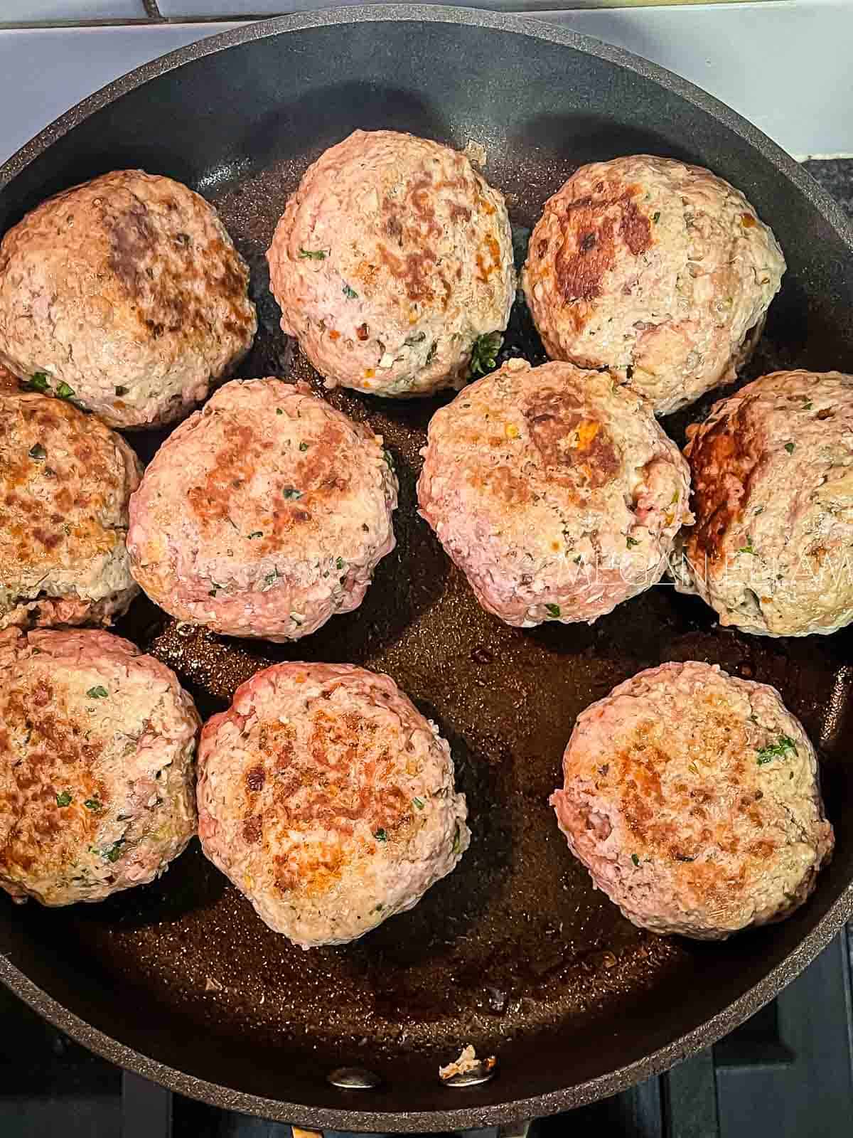 Meatballs in a frying pan.