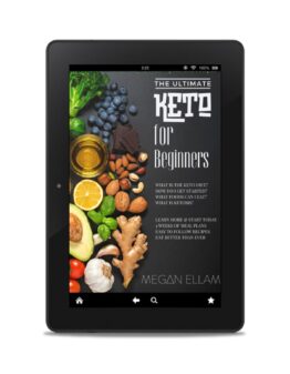 1The Ultimate Keto for Beginners eBook on a black tablet.