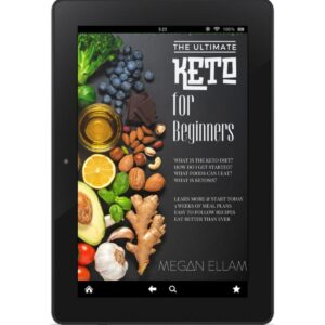 1The Ultimate Keto for Beginners eBook on a black tablet.