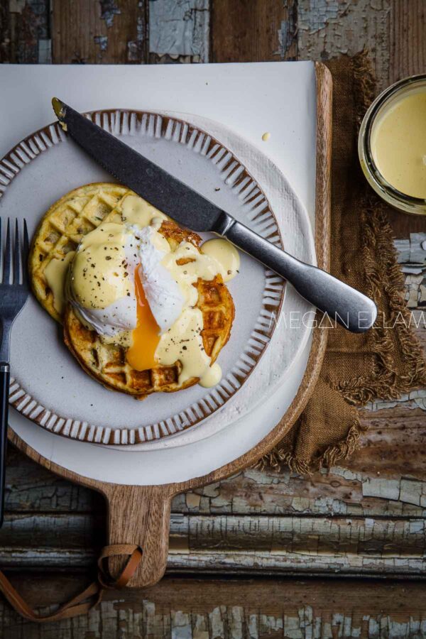 A poached egg on a chaffle.