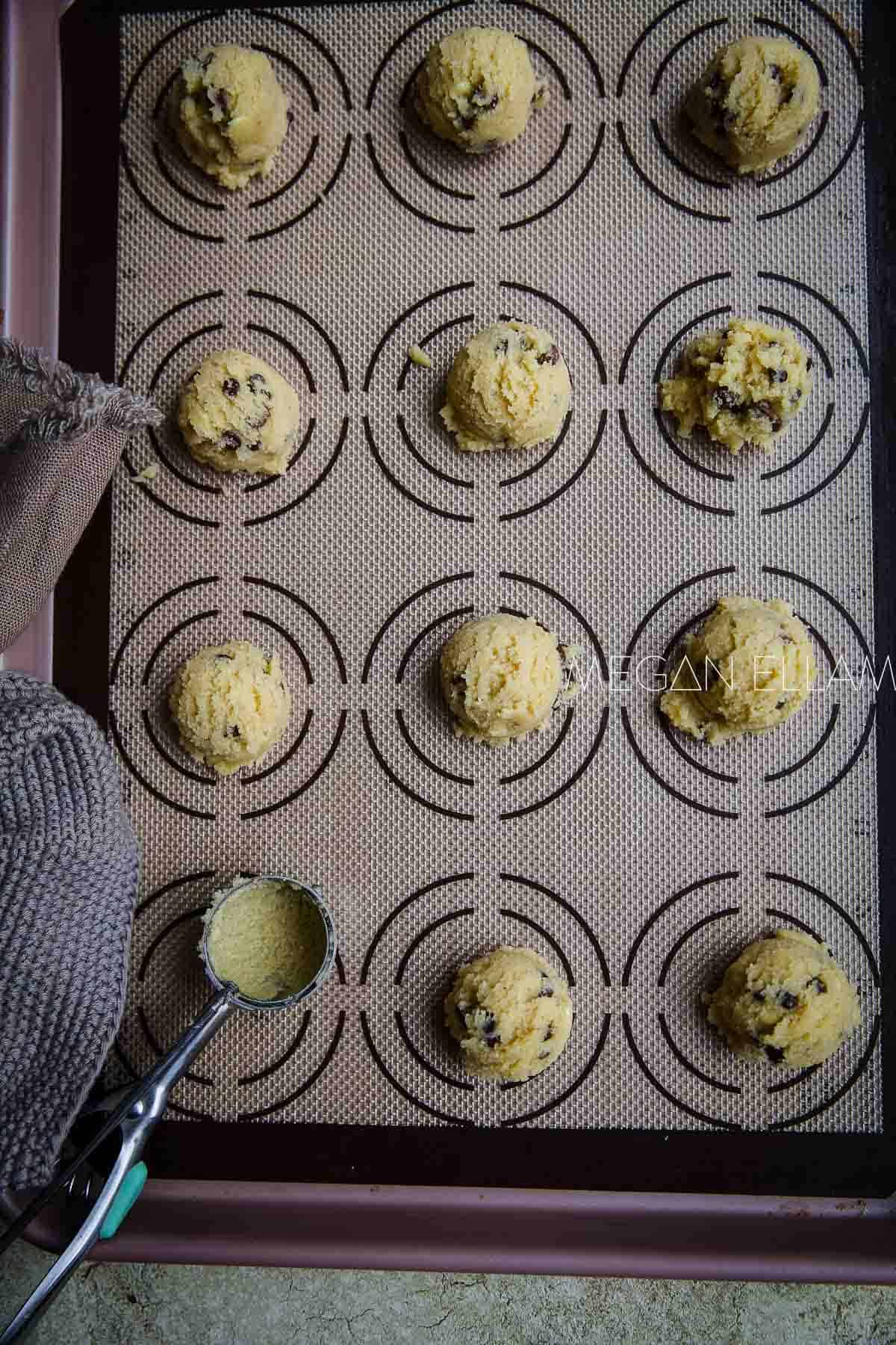 Low Carb cookie dough spooned onto a baking tray.