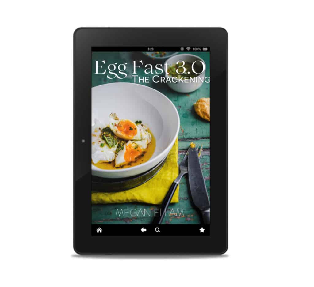 Egg Fast 3.0 eBook - The Crackening cover on a black ipad.