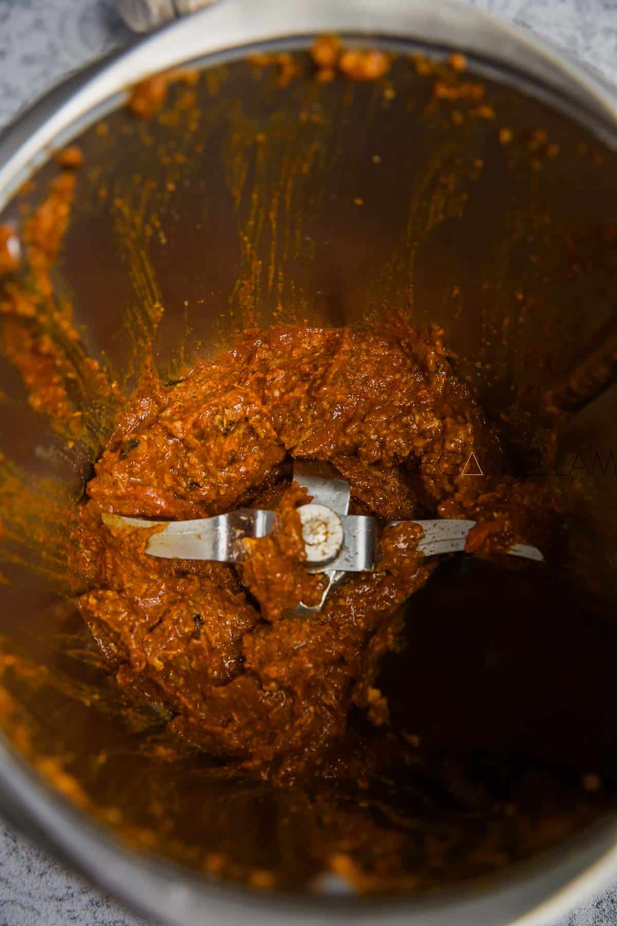 Homemade Korma paste inside a thermomix bowl.