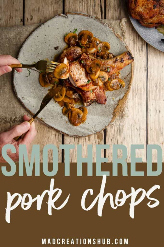 Smothered Pork Chops on a Pinterest banner with title.