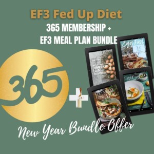 The Fed Up Diet EF3 Bundle marketing tile with eBook covers and gold 365 logo.